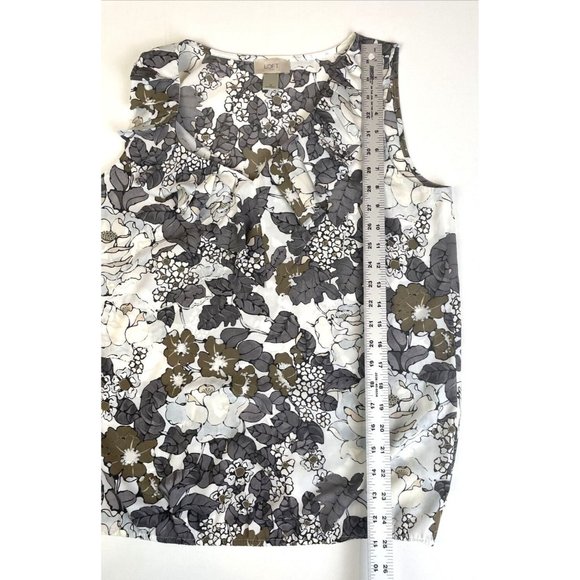 Ann Taylor LOFT Outlet Women's Sz Medium Floral Print Blouse Ruffle Neck Top - Picture 6 of 8